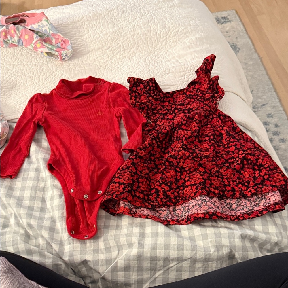 Baby gap Red Floral Dress and Red Bodysuit Set